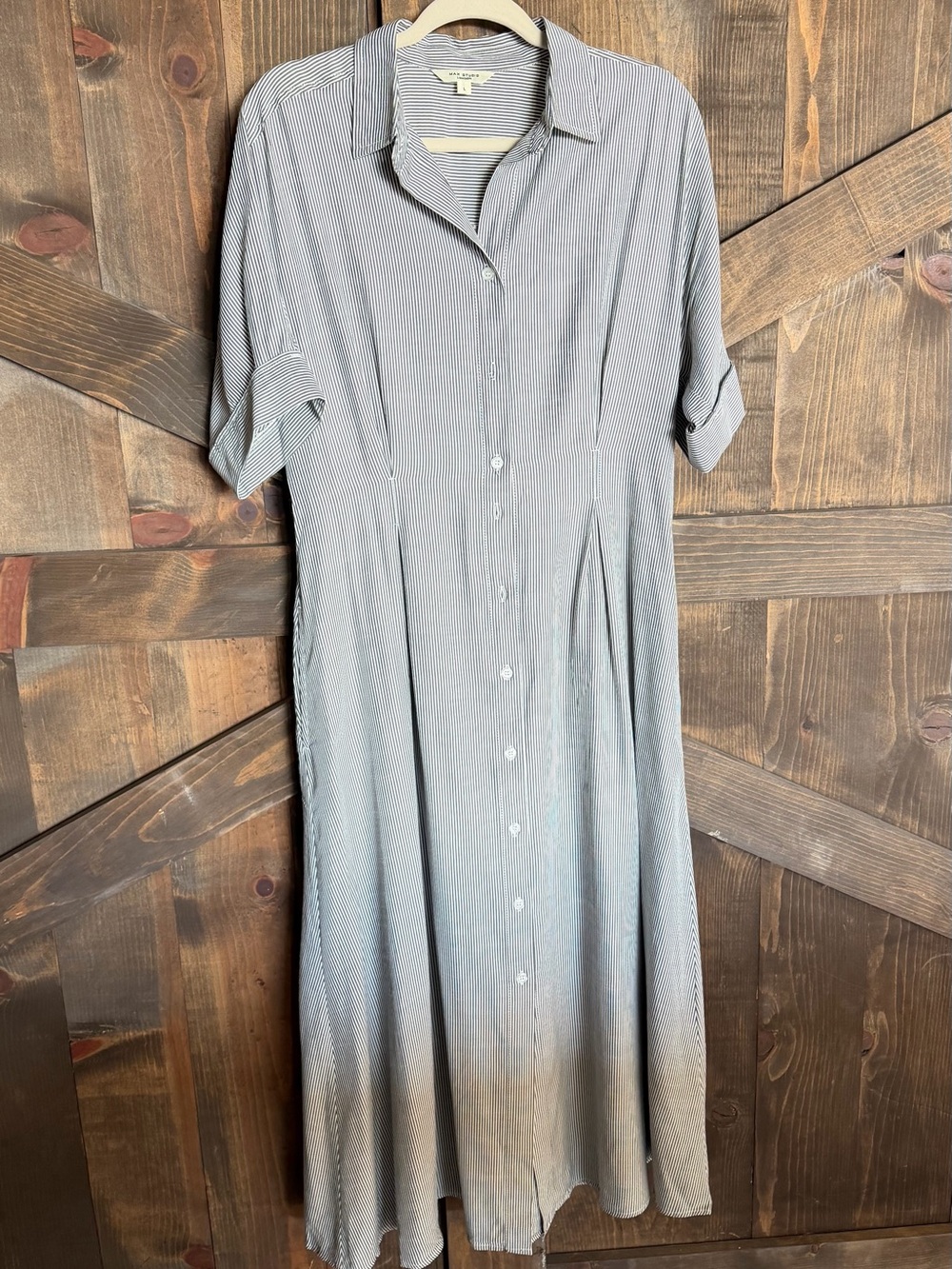 Max Studio Gray Pinstripe Maxi Shirt Dress